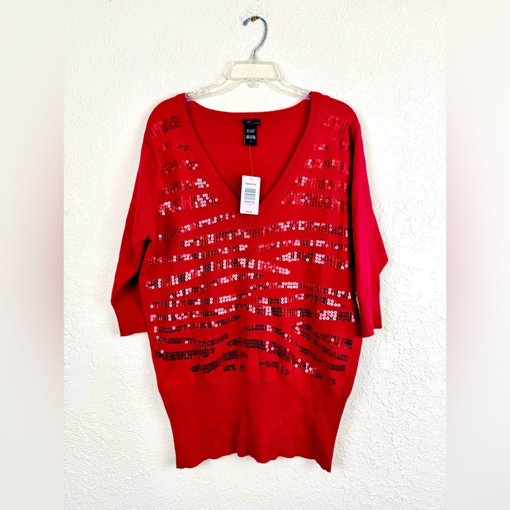 Torrid Red Sequin V-Neck Blouse